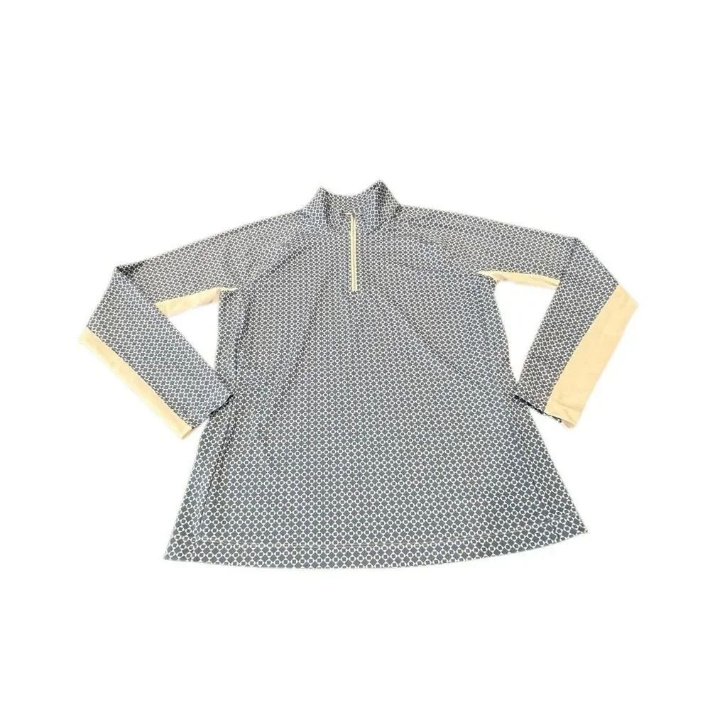 Lady Hagen Women's Geometric Quarter Zip Long Sleeve Golf Top Blue White Medium